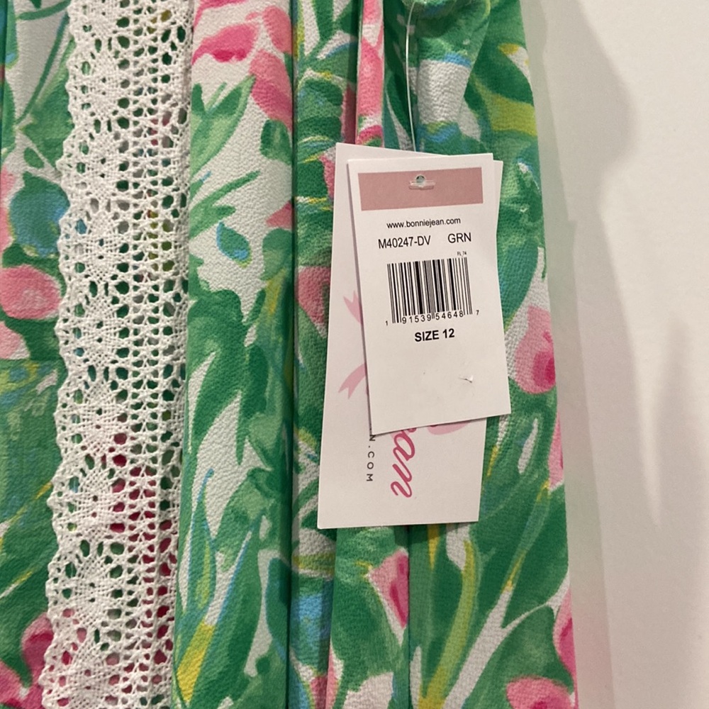 NWT Bonnie Jean girl size 12 floral print dress high center low left/right sides - Picture 3 of 9